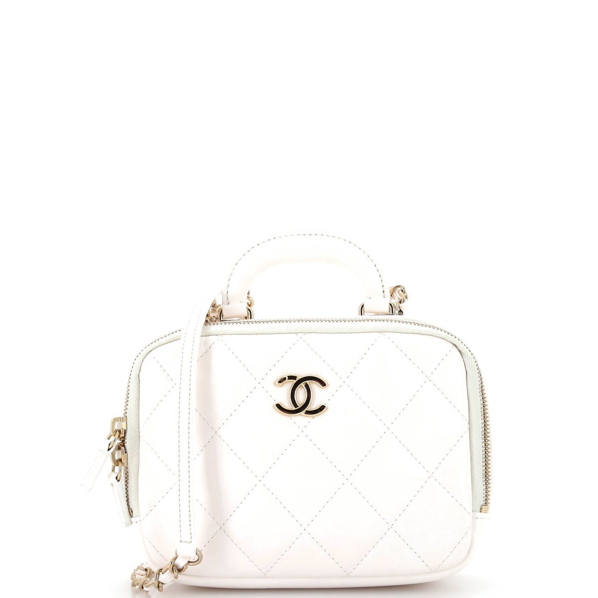 Chanel CHANEL CC Top Handle Vanity Case Quilted Shiny Calfskin Small