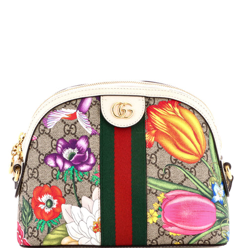 GUCCI Ophidia Dome Shoulder Bag Flora GG Coated Canvas Small