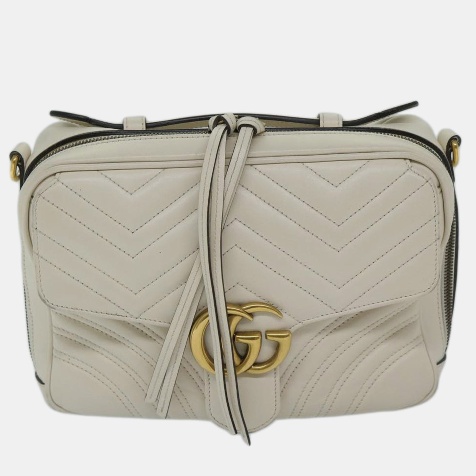 Gucci White Leather GG Marmont shoulder bag