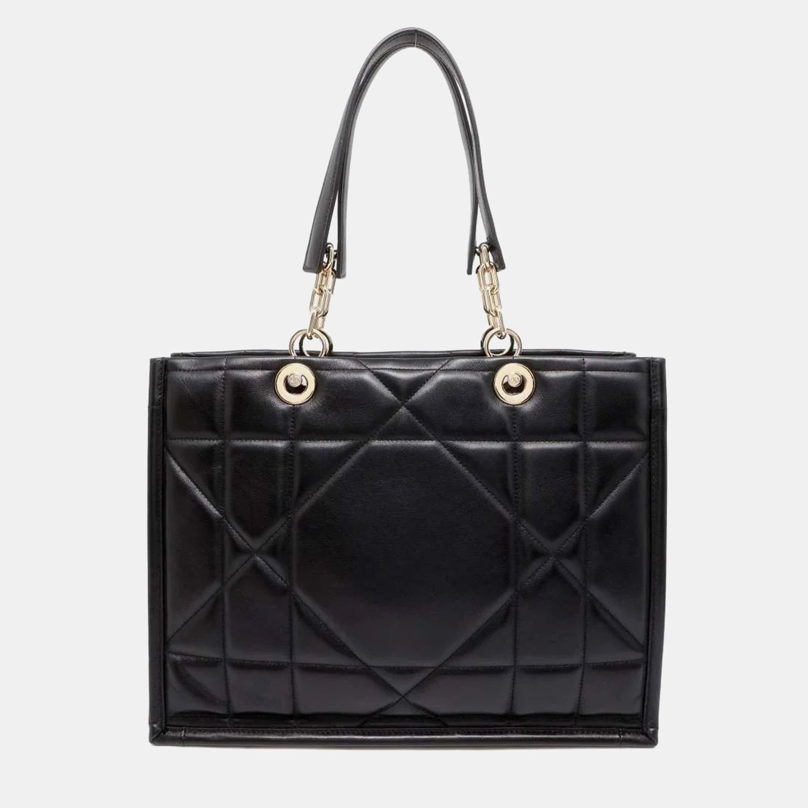 Dior Cannage Essential Chain Tote Bag aus schwarzem Leder, Größe M