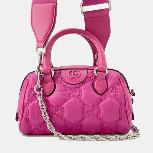 Pink GG Embossed Nylon and Leather Mini Shoulder Bag