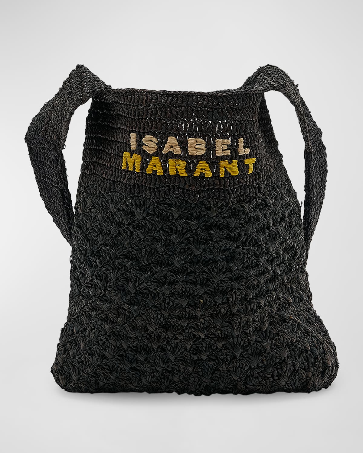 Isabel Marant Kleine Schultertasche aus Raffiabast mit Logo