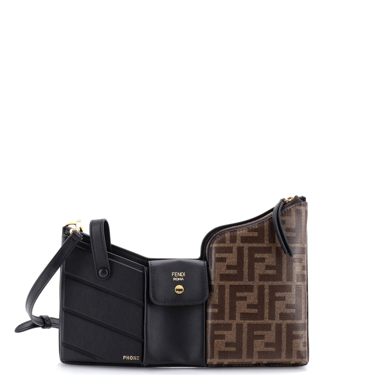 Fendi FENDI Bustine 3 Pockets Crossbody Bag Leather and Zucca Coated Canvas Mini