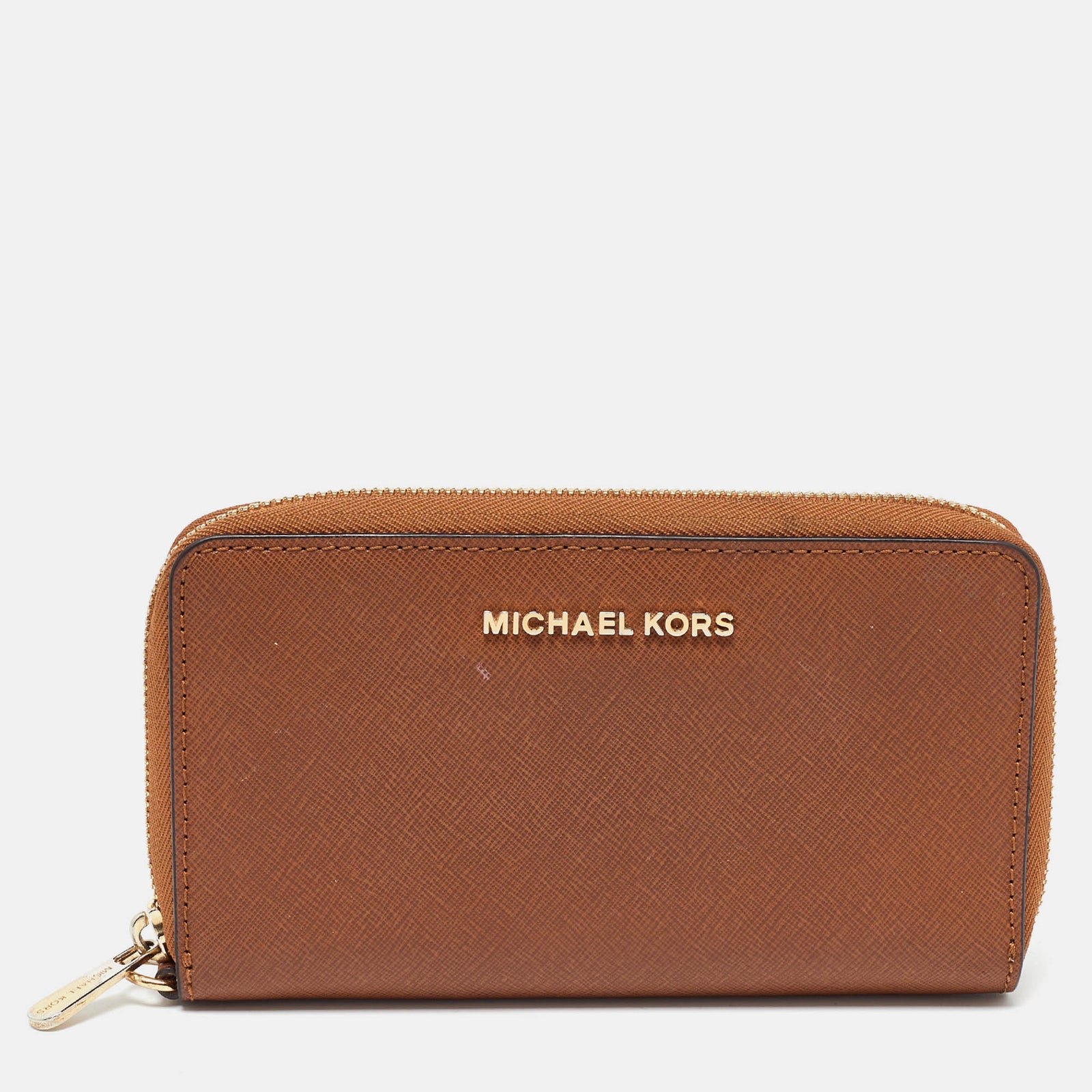 Michael Kors Brown Leather Logo Zip Around Wallet