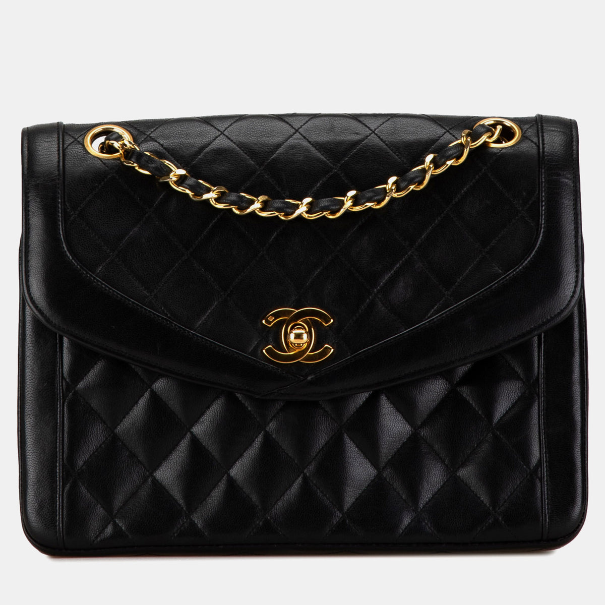 Chanel Black Lambskin Leather CC Quilted Flap Bag