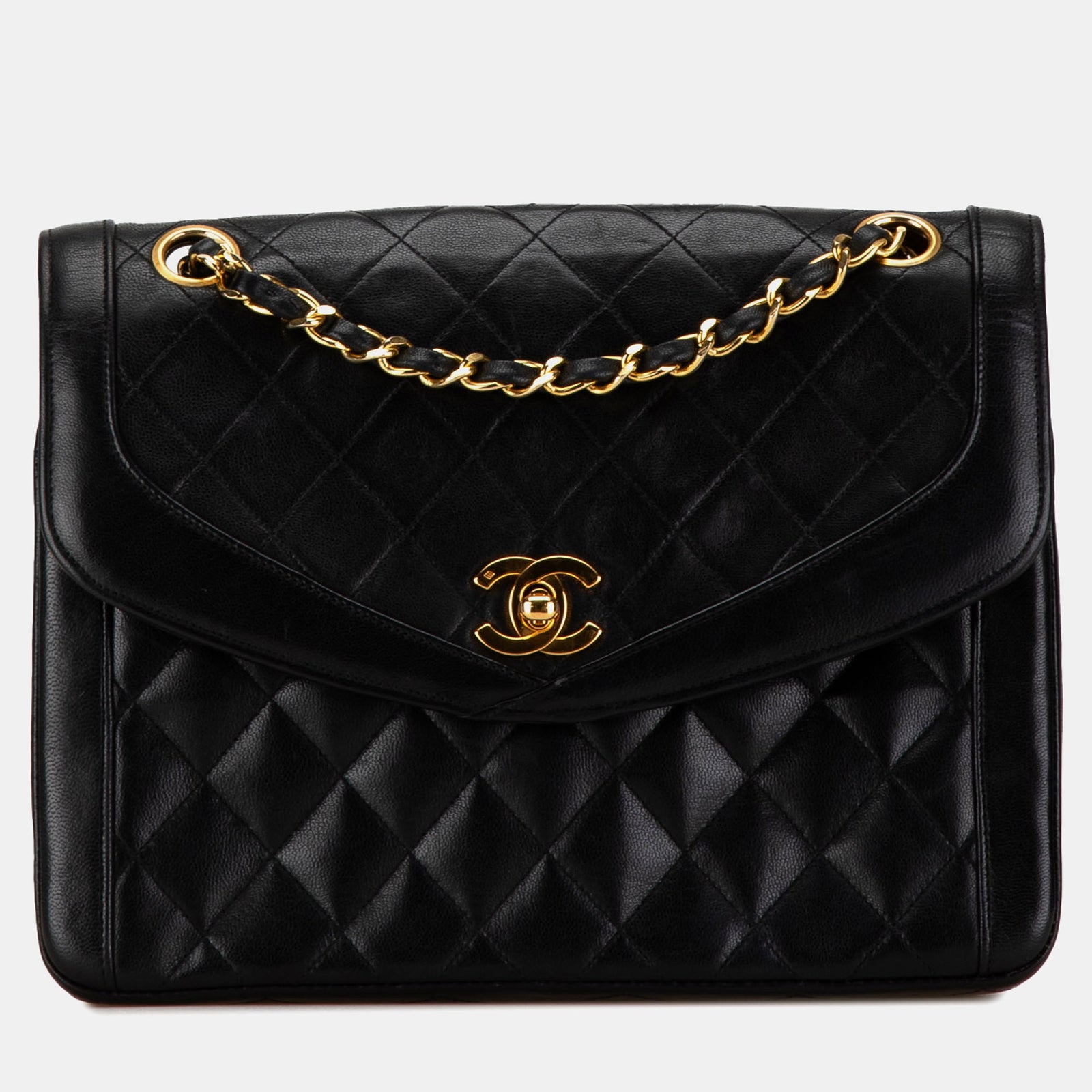 Chanel Schwarze gesteppte CC-Flap-Tasche aus Lammleder