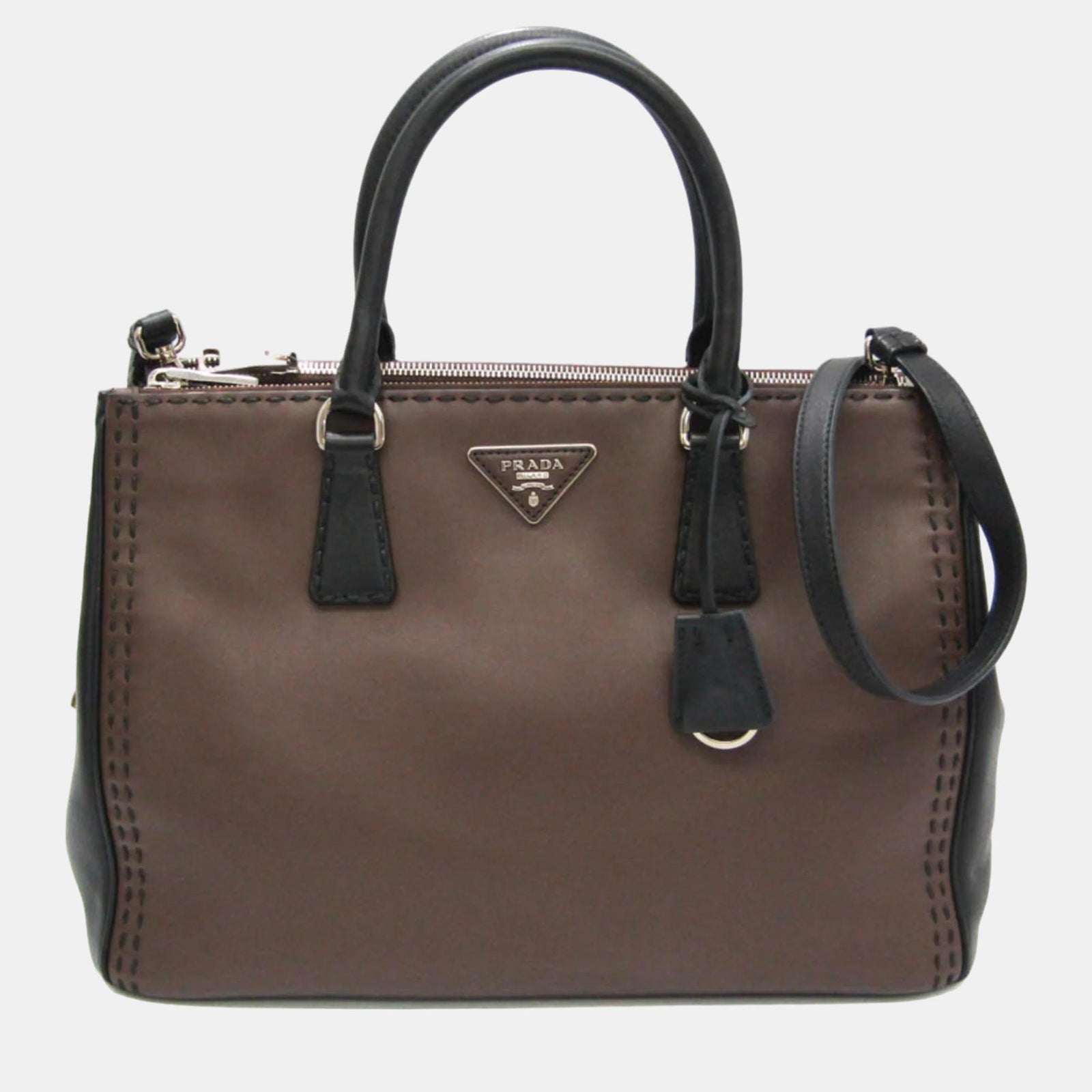 Prada Brown/Black Saffiano Leather Medium Galleria Double Zip Tote