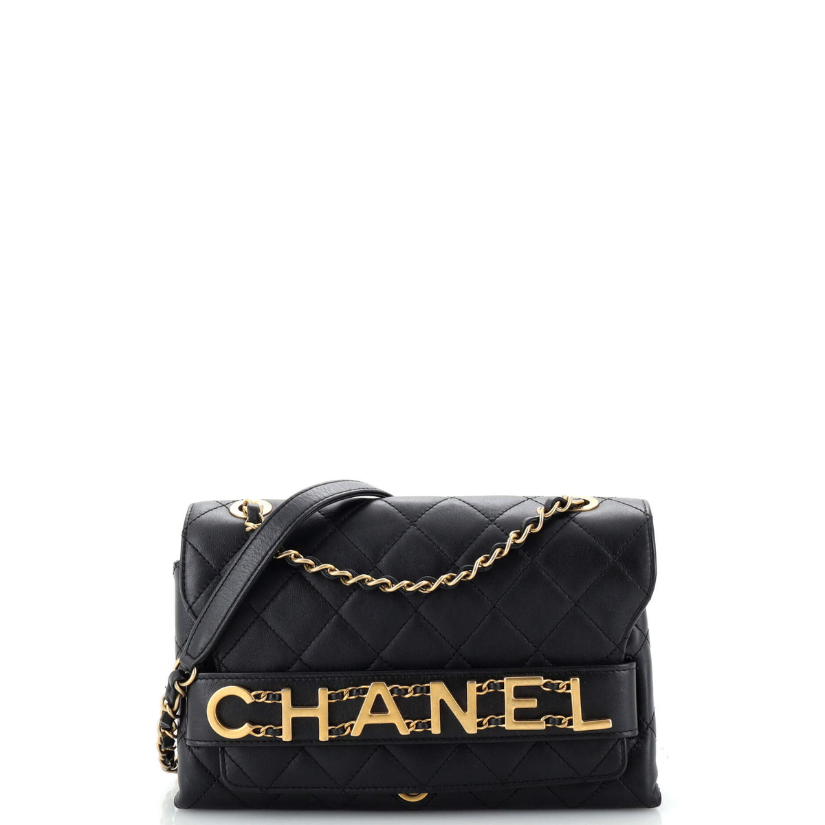 Chanel CHANEL Logo Enchained Flap Bag Quilted Calfskin Medium