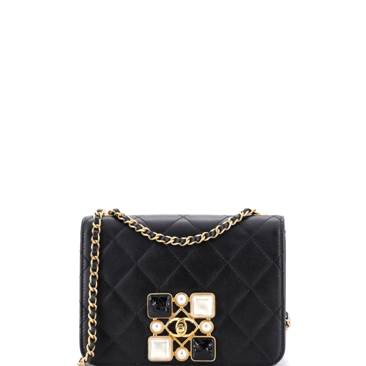 Chanel CHANEL Resin and Pearl CC Full Flap Bag Quilted Calfskin Small