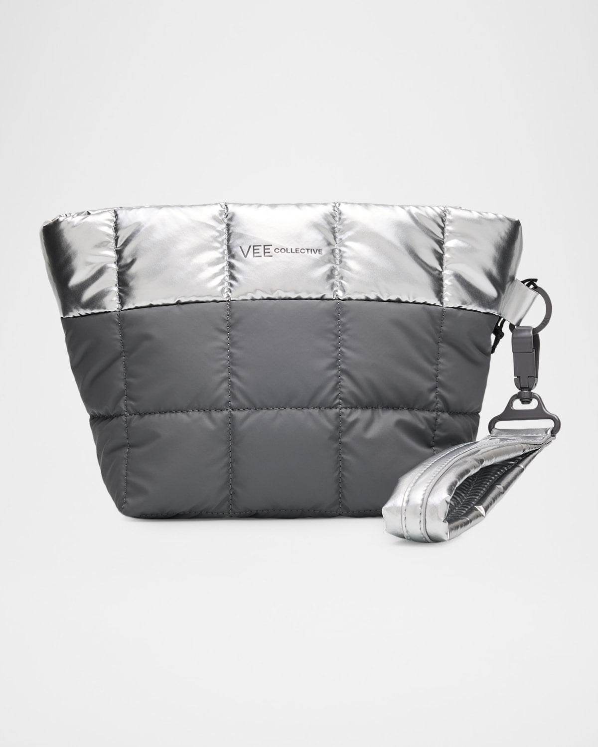 Veecollective Porter Puffy Metallic Nylon Clutch Bag