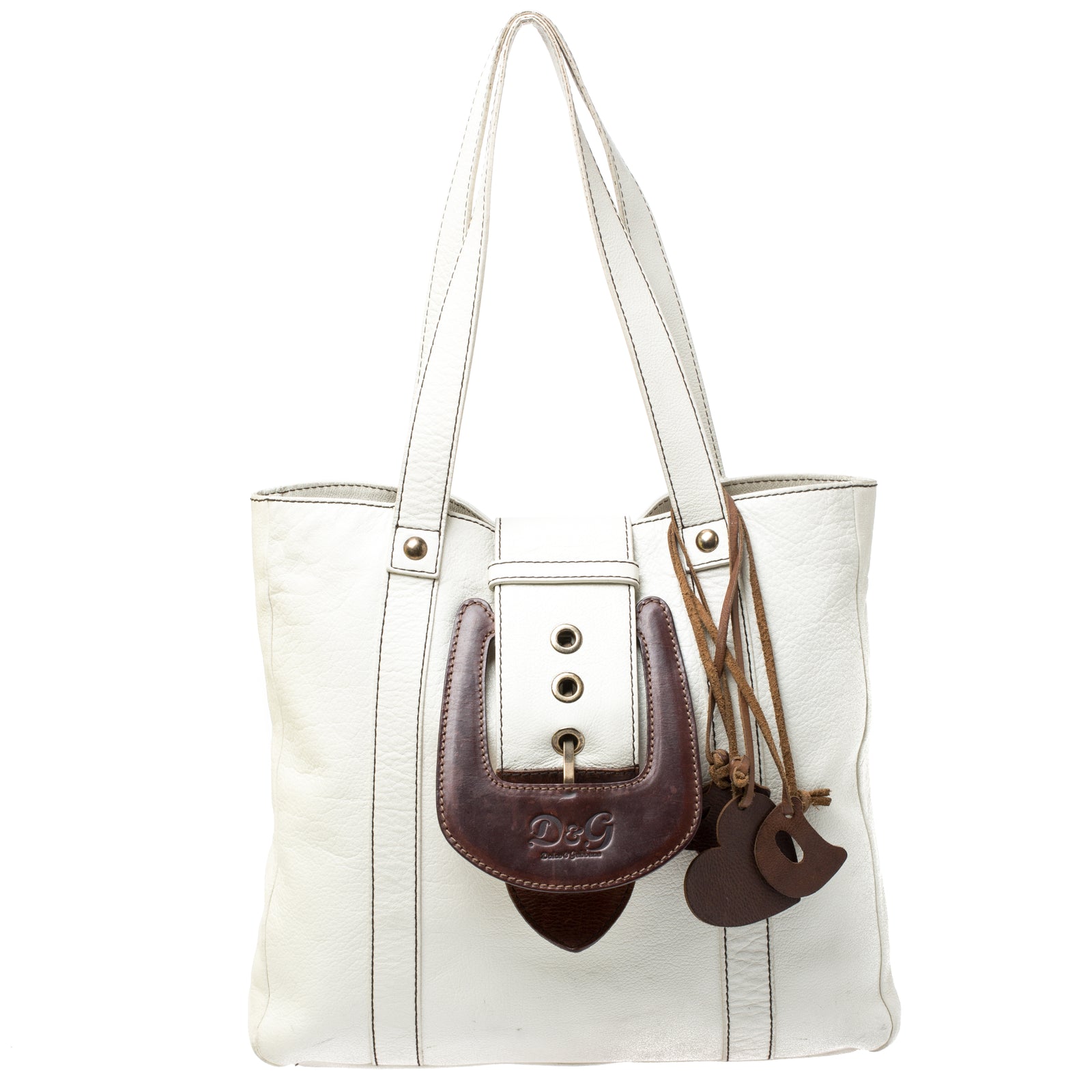 Dolce & Gabbana White/Buckle Leather Buckle Tote