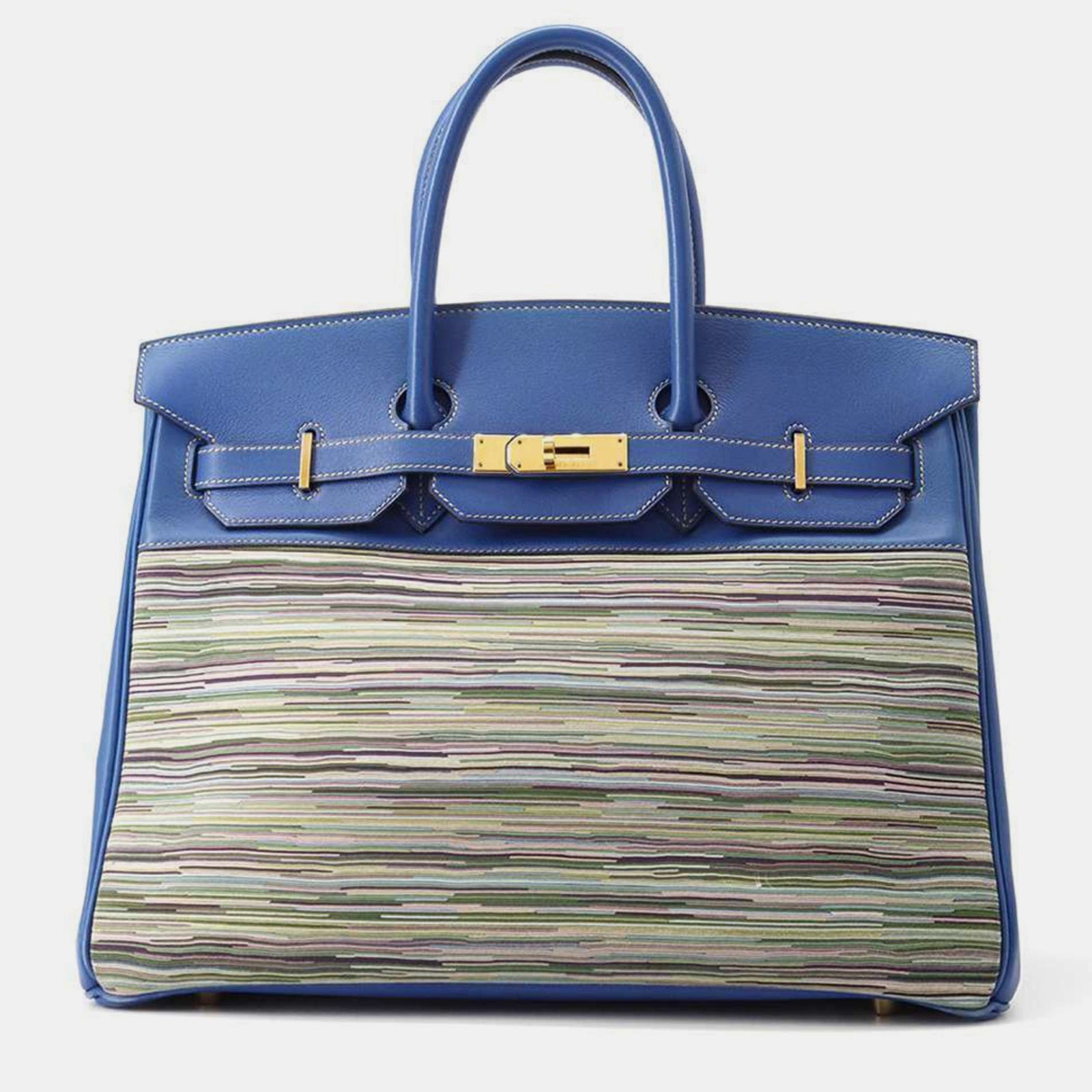 Herm?s Sac à main Birkin 35 Vibrato Evercalf bleu de France