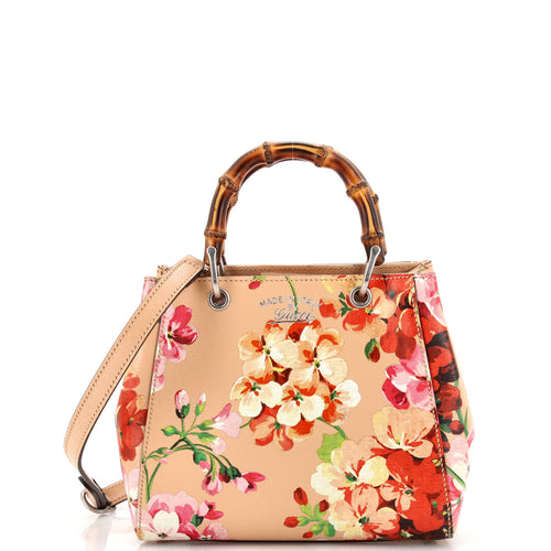 GUCCI Bamboo Shopper Tote Blooms Print Leather Mini