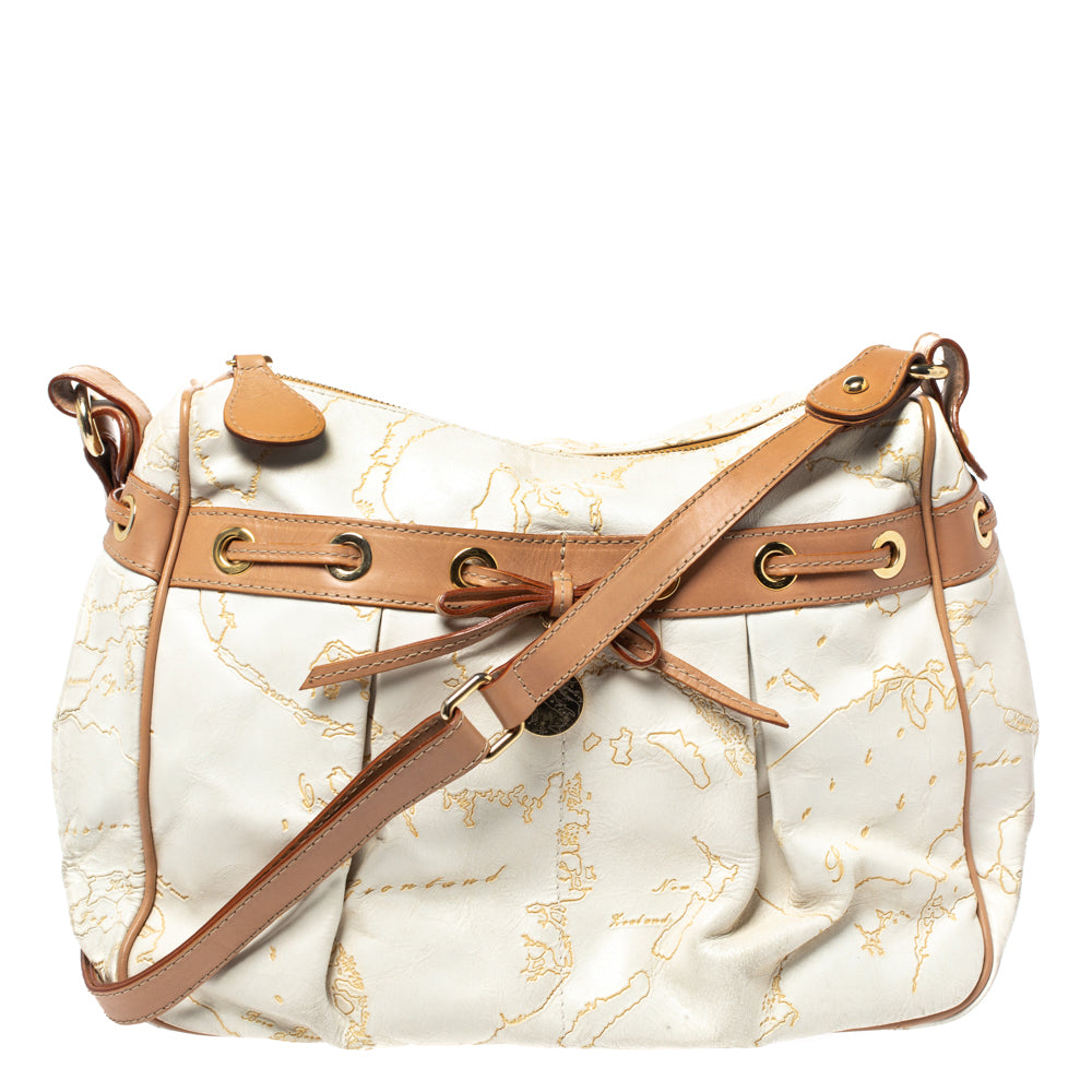 Alviero Martini 1a Classe White Geo Embossed Canvas Bow Satchel