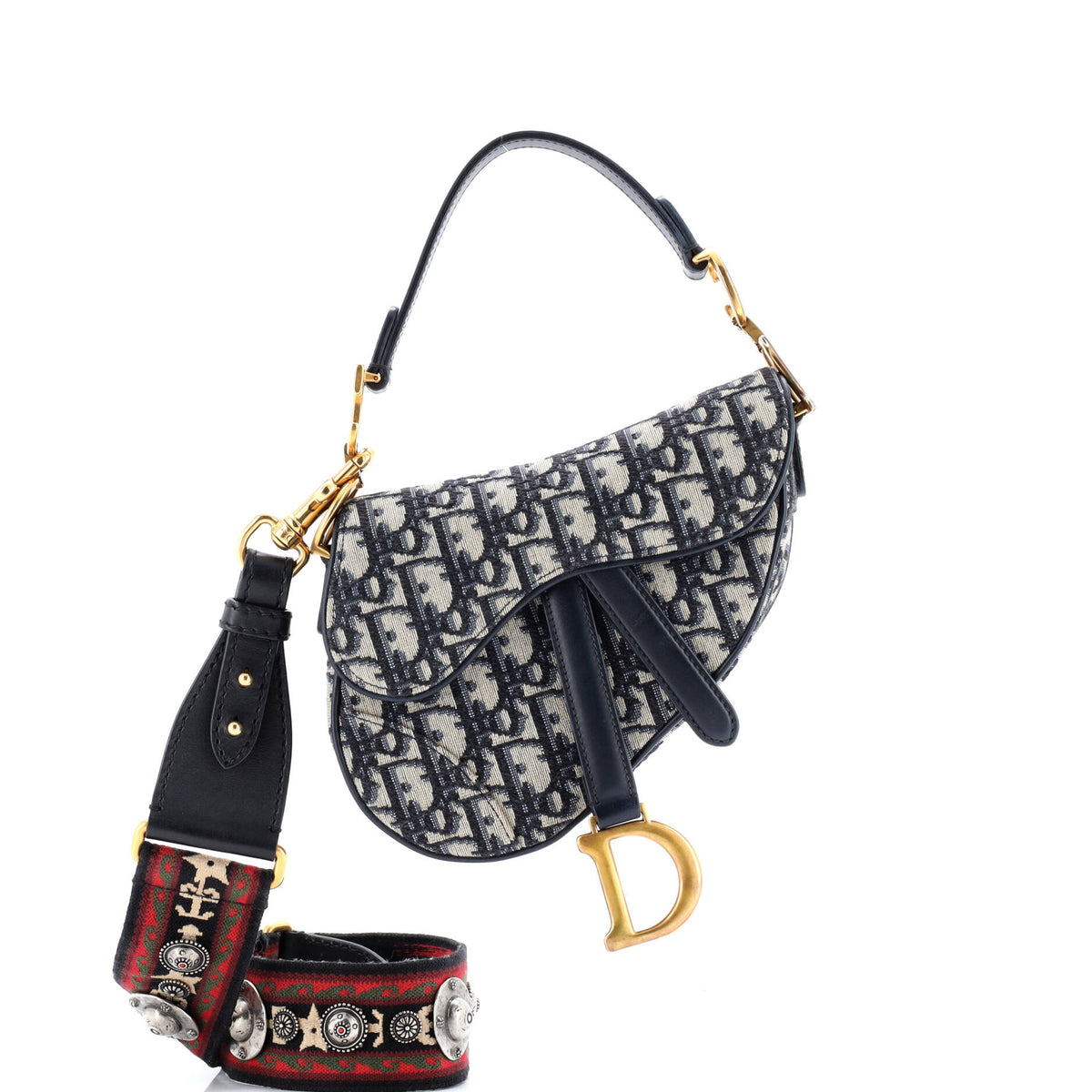 Christian Dior Saddle Handbag with Strap Oblique Canvas Mini