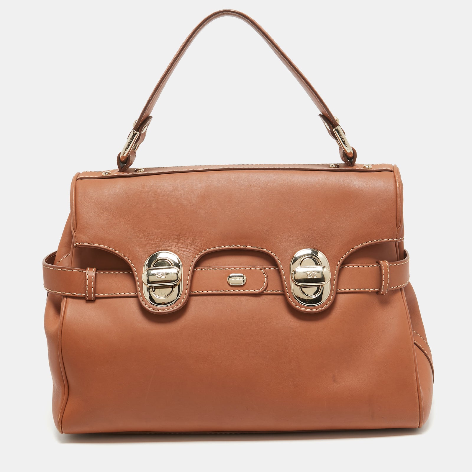 Lancel Brown Leather L'Ang&egrave;le Top Handle Bag