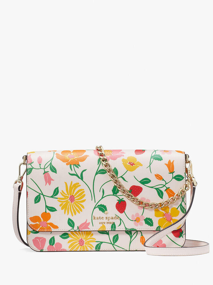 Kate Spade Au Madison Strawberry Garden Printed Willow Flap Convertible Crossbody