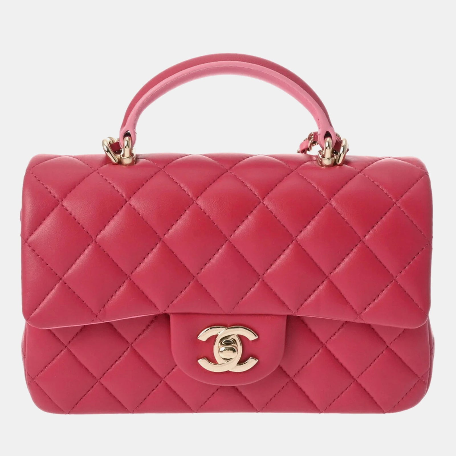 Chanel Mini sac à rabat rectangulaire en cuir rose avec poignée supérieure