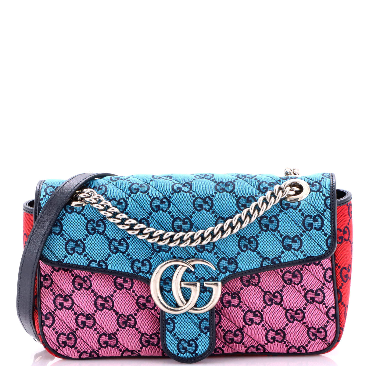 Gucci GUCCI GG Marmont Flap Bag Diagonal Quilted GG Canvas with Leather Small