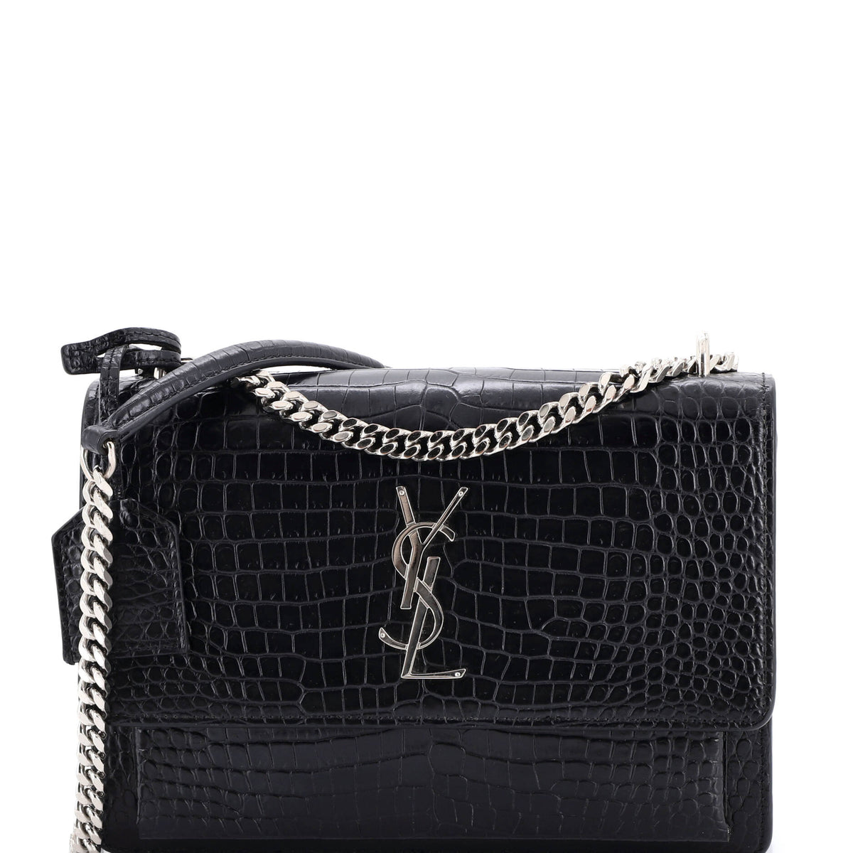 Saint Laurent Sunset Crossbody Bag Crocodile Embossed Leather Medium