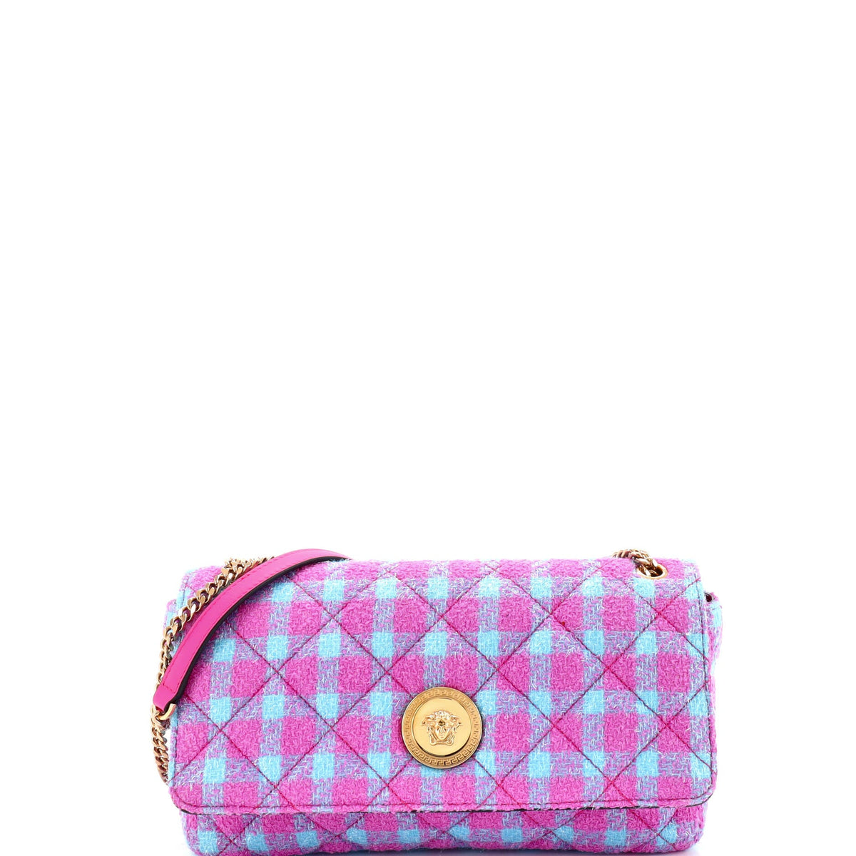 Versace VERSACE Medusa Icon Chain Flap Bag Quilted Tweed East West