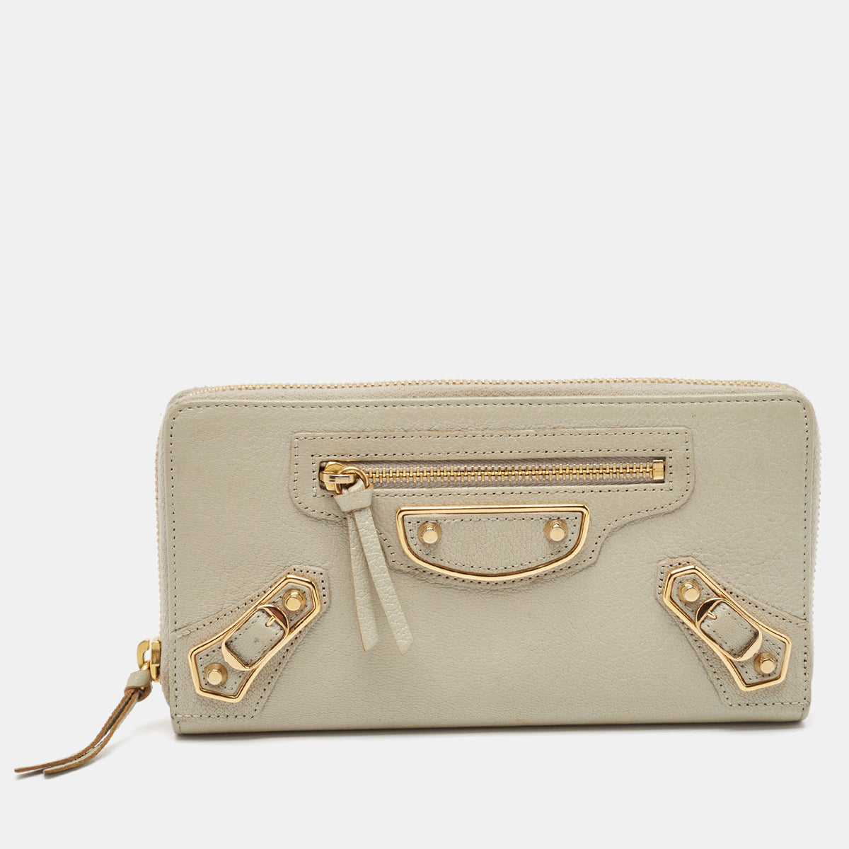 Balenciaga Gris Glace Leather Metallic Edge Classic City Zip Around Wallet