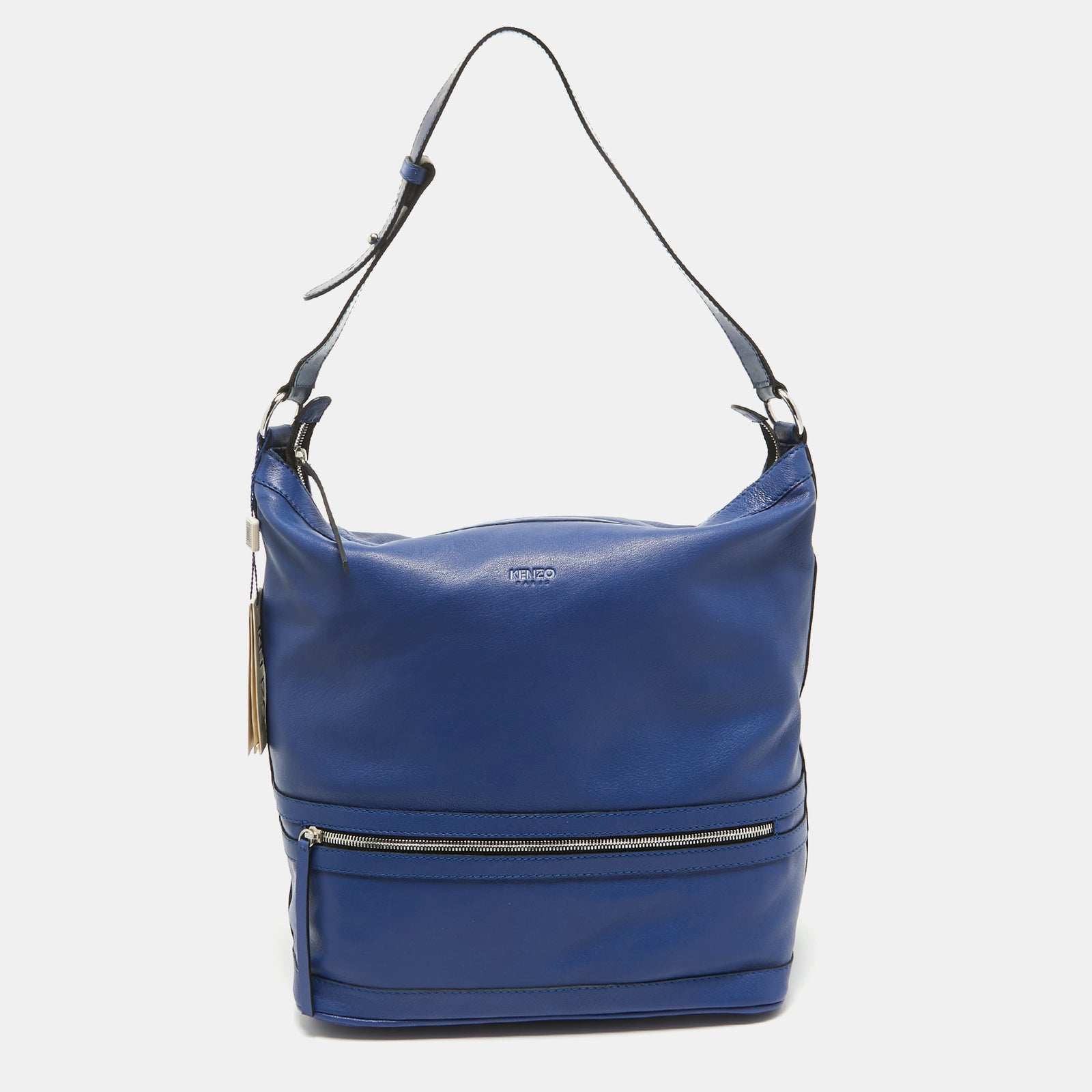 Kenzo Blue Leather Front Zip Bucket Bag