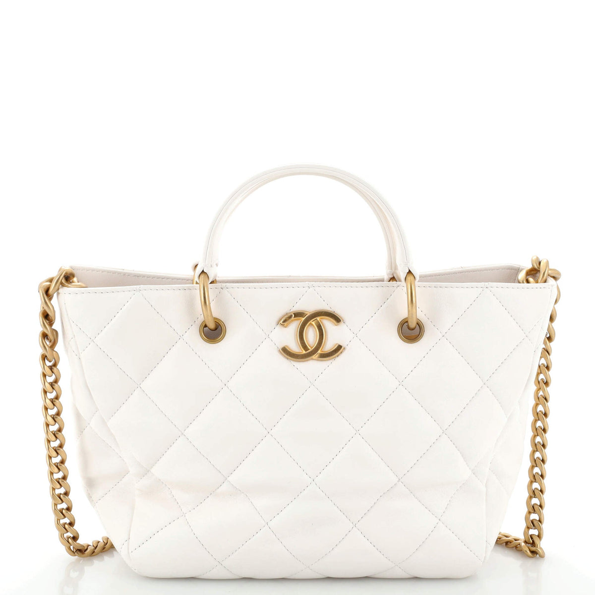 Chanel CHANEL CC Top Handle Chain Shopping Tote Quilted Lambskin Small