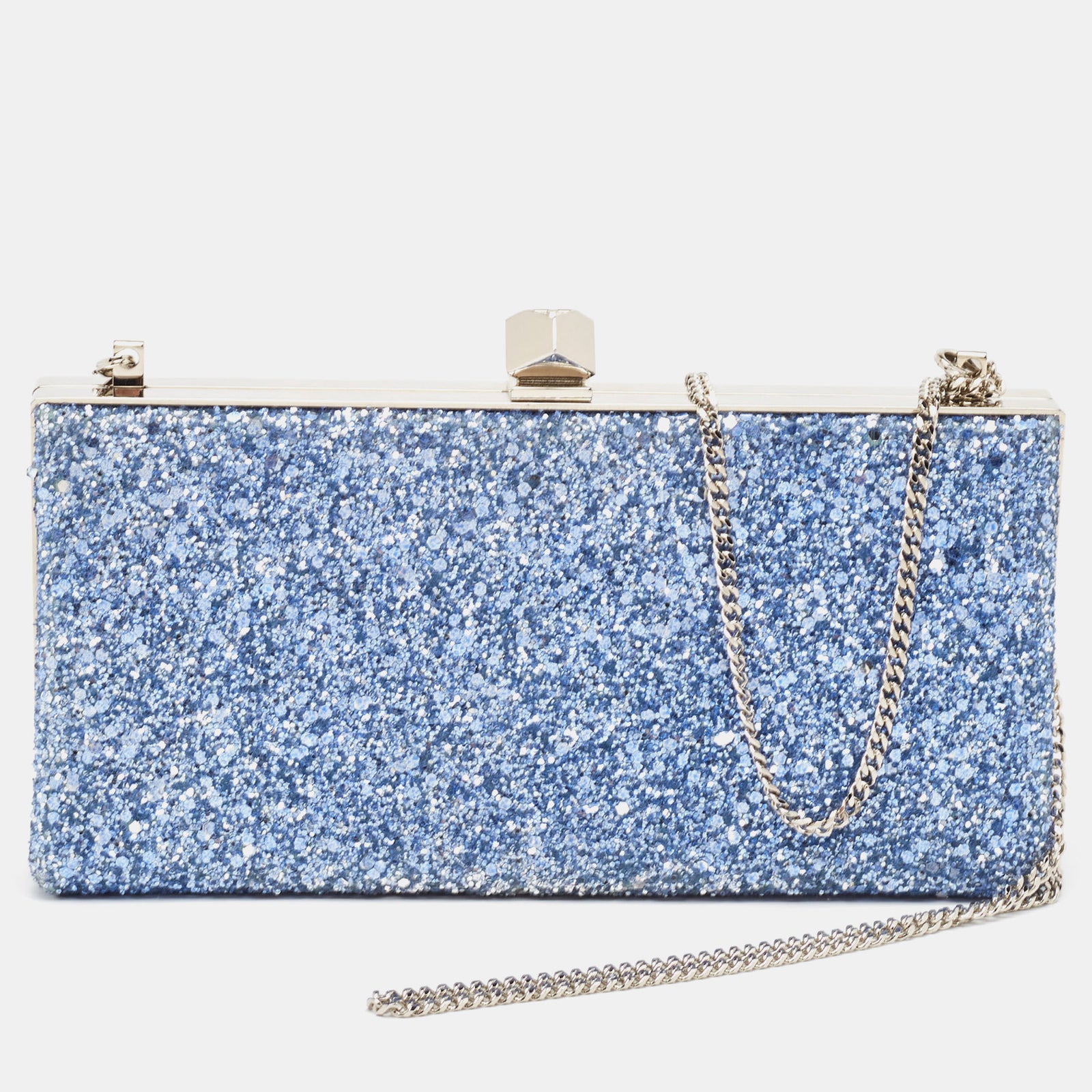 Jimmy Choo Blue Glitter Celeste Chain Clutch