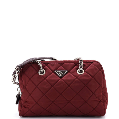 PRADA Chain Shoulder Bag Quilted Tessuto Medium