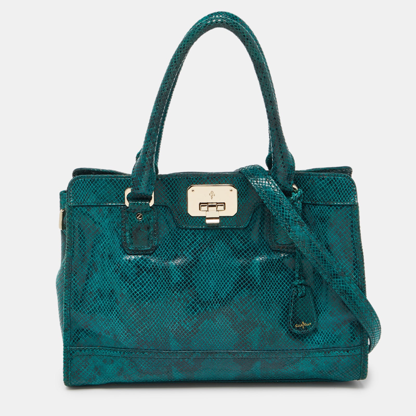 Cole Haan Green Snakeskin Embossed Leather Tote