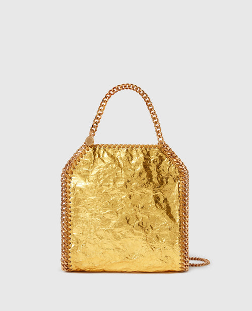 Crinkled Metallic Falabella Mini Tote Bag, Woman, Gold