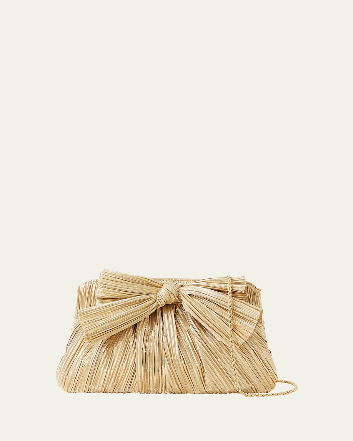 Loeffler Randall Rayne Bow Metallic Pleated Clutch Bag