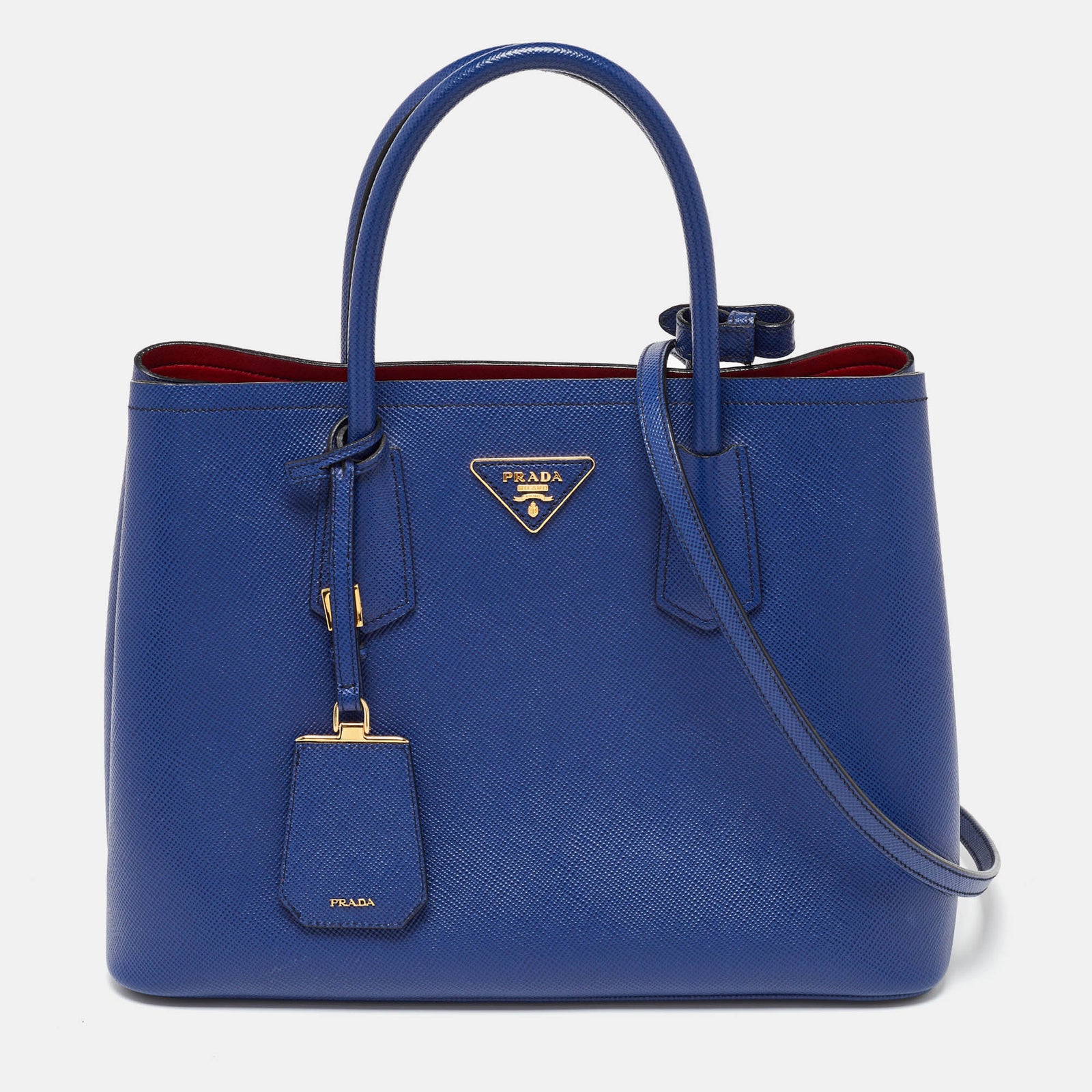 Prada Blue Saffiano Cuir Leather Medium Double Handle Tote