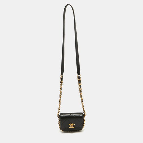 Black Quilted Leather Mini Framing Chain Flap Bag