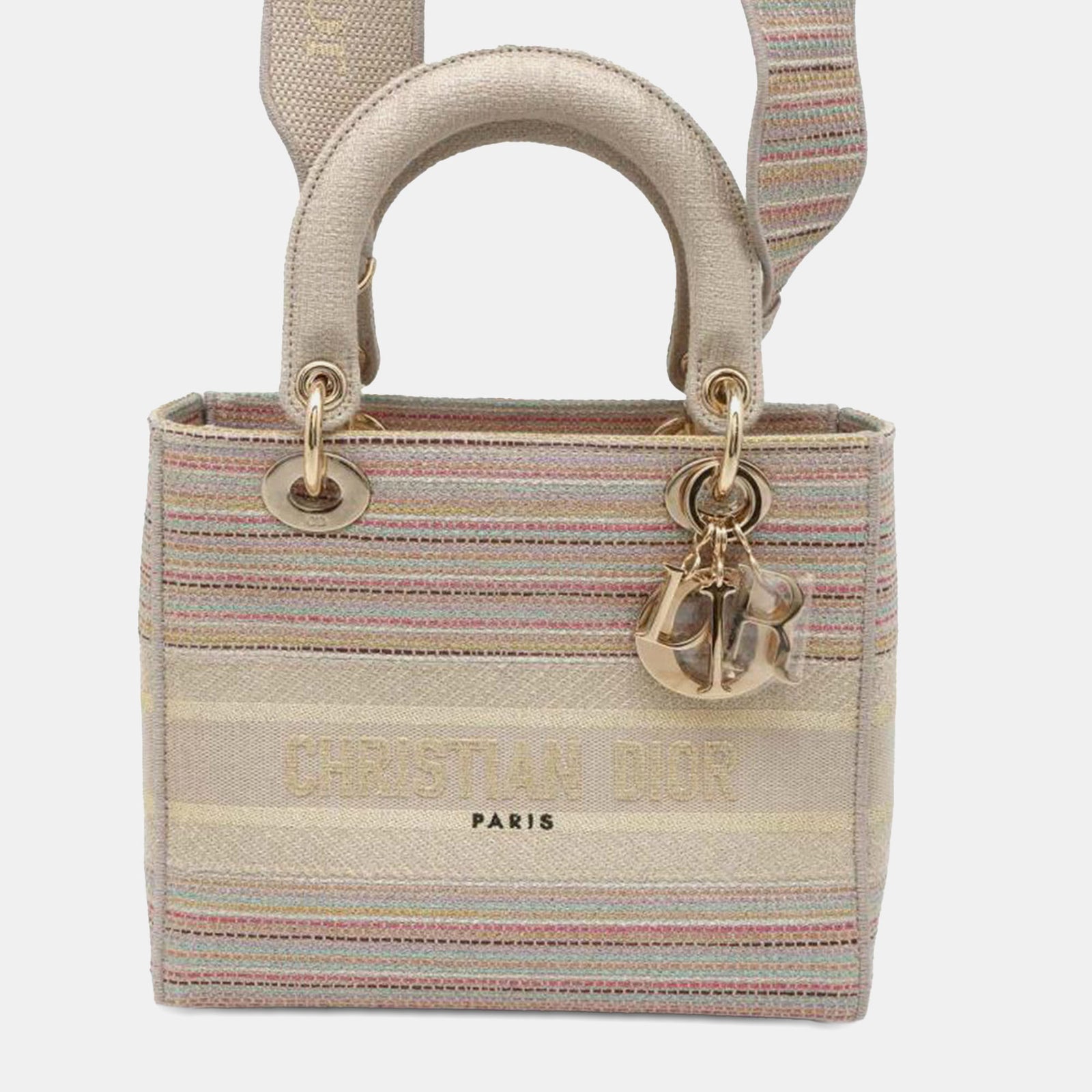 Dior Mittelgroße bestickte Canvas-Streifen Lady D-Lite