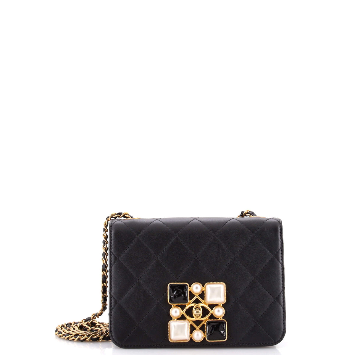 Chanel CHANEL Resin and Pearl CC Full Flap Bag Quilted Calfskin Small