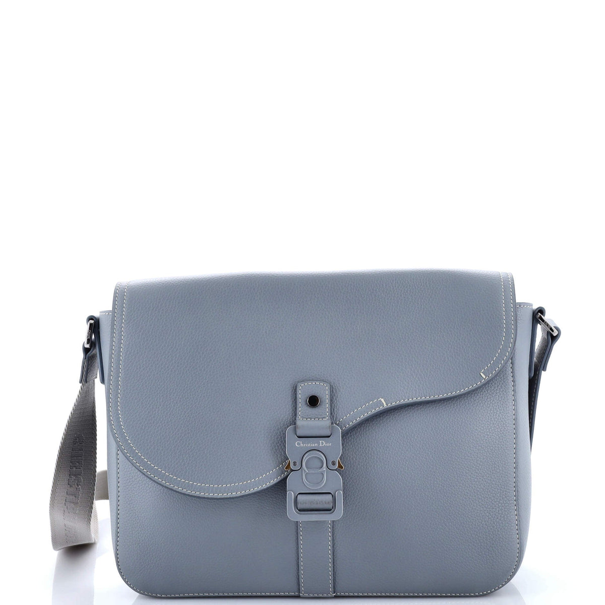 Christian Dior Saddle Buckle Flap Messenger Bag Leather Medium