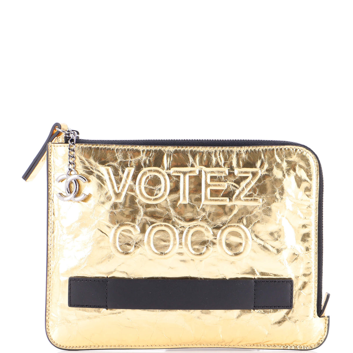 Chanel CHANEL Votez Coco Pouch Embossed Leather Small