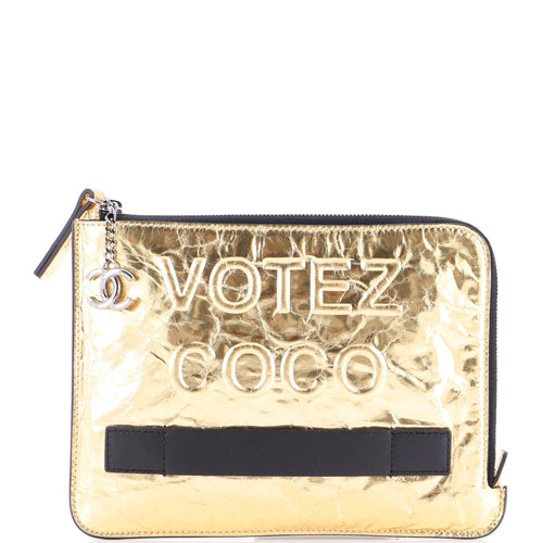 CHANEL Votez Coco Pouch Embossed Leather Small