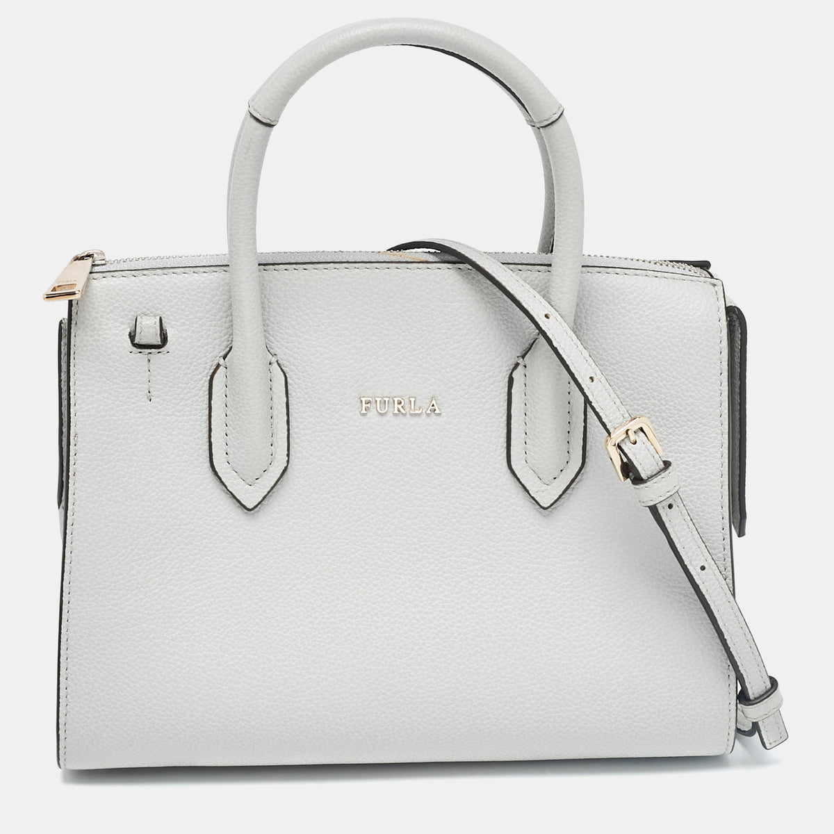 Furla Grey Leather Zip Tote