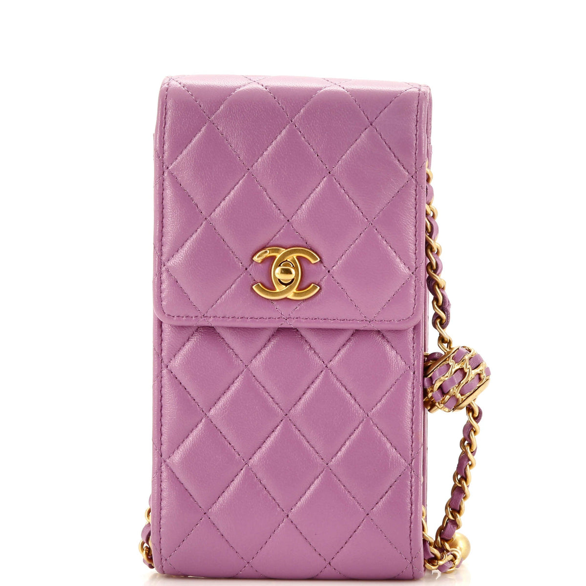 Chanel CHANEL Pearl Crush Phone Holder Crossbody Bag Quilted Lambskin