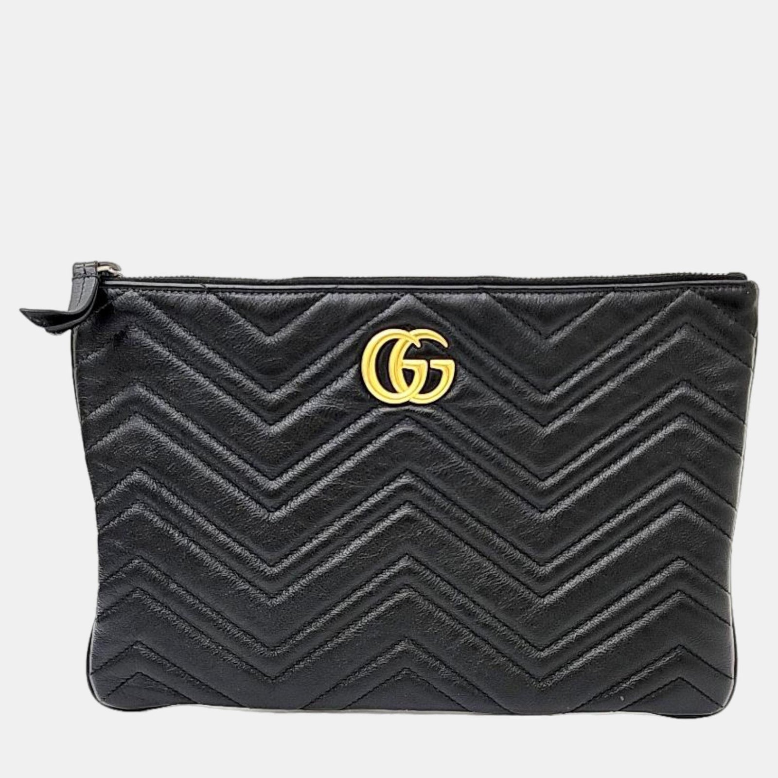 Gucci Schwarze GG Marmont Clutch aus Leder (525541)