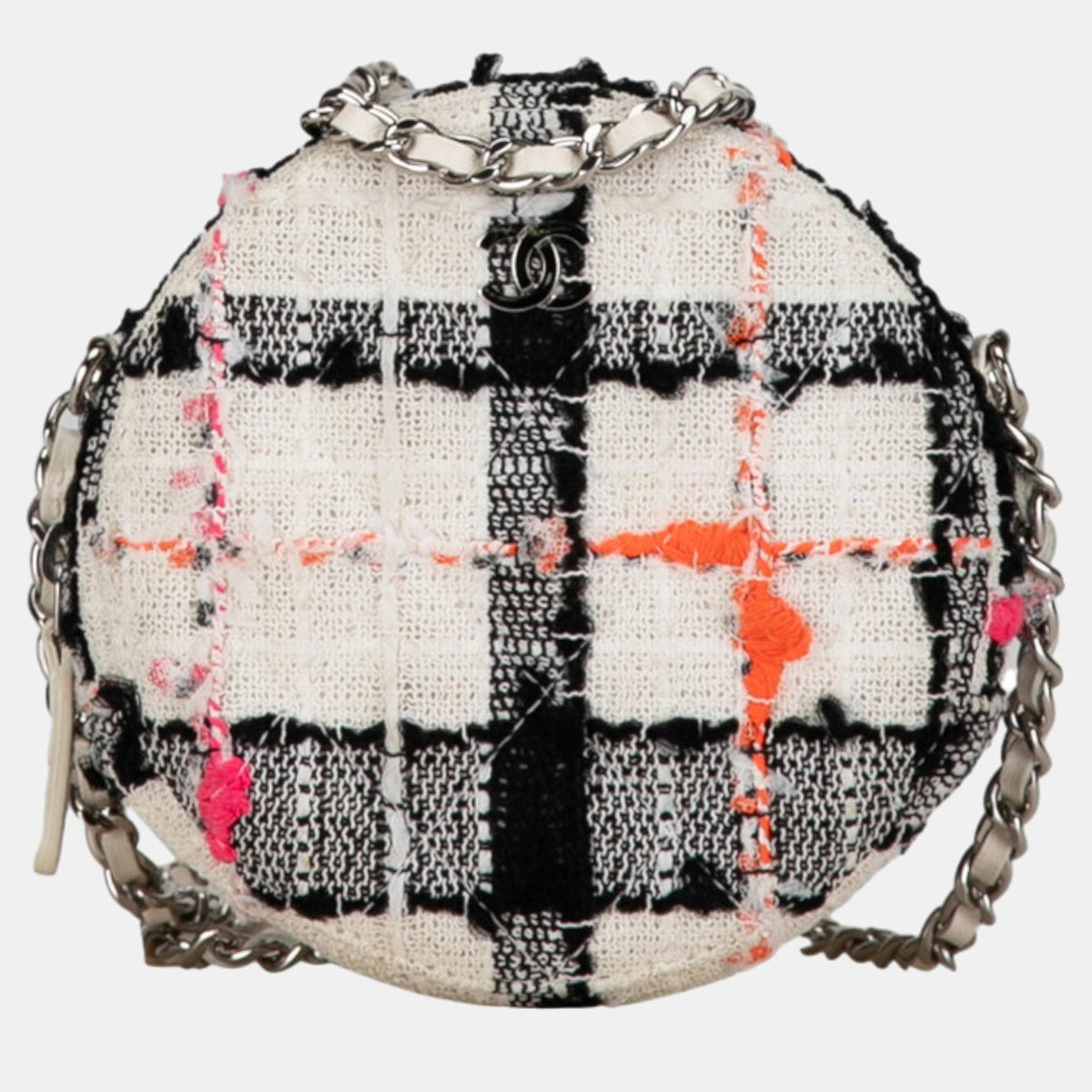 Chanel White Tweed CC Round Crossbody Bag