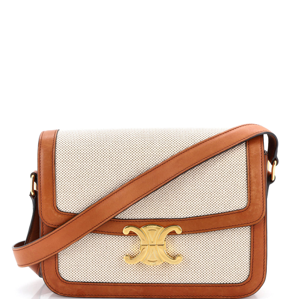 Celine CELINE Triomphe Shoulder Bag Canvas with Leather Medium