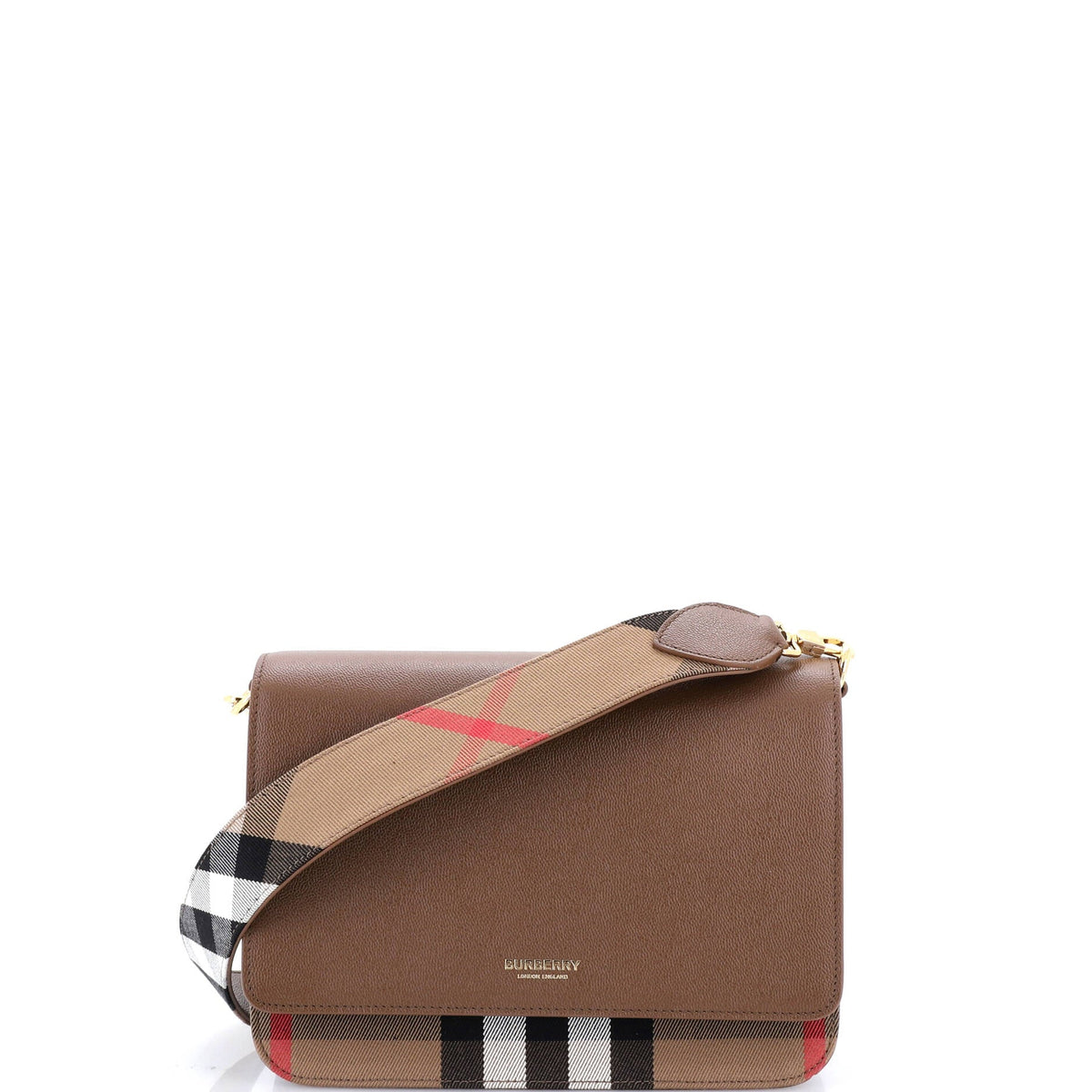Burberry Mackford Shoulder Bag Leather and House Check Canvas Small