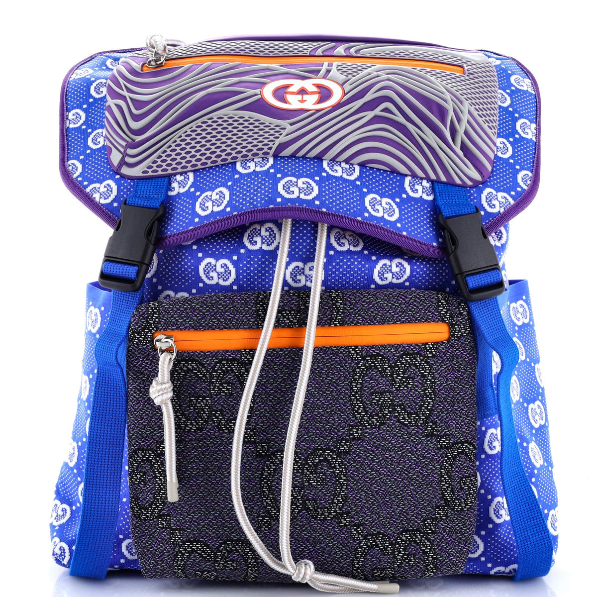Gucci GUCCI Panelled Double Buckle Backpack GG Jacquard Nylon and Rubber Large