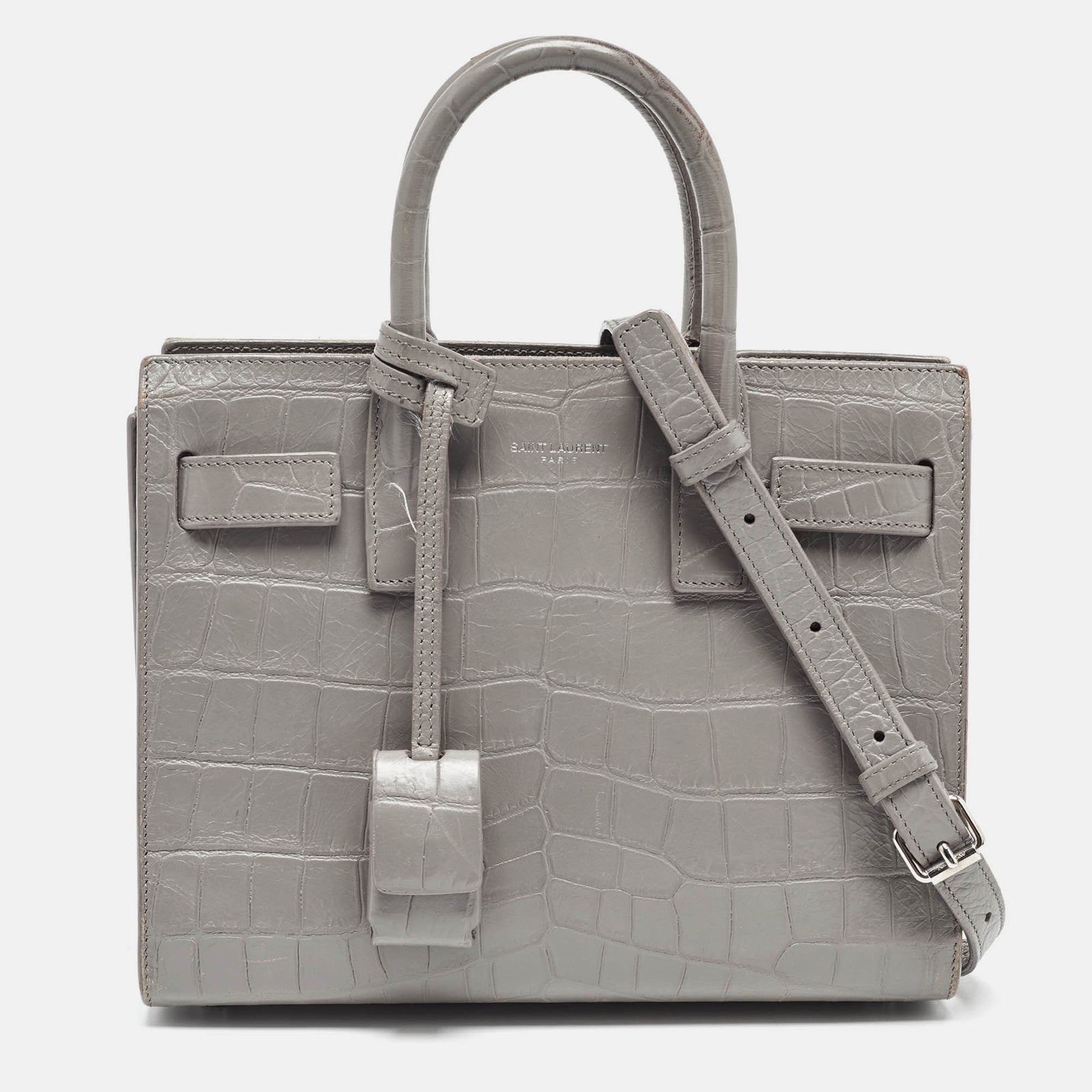 Saint Laurent Paris Saint Laurent Grey Croc Embossed Leather Nano Classic Sac De Jour Tote