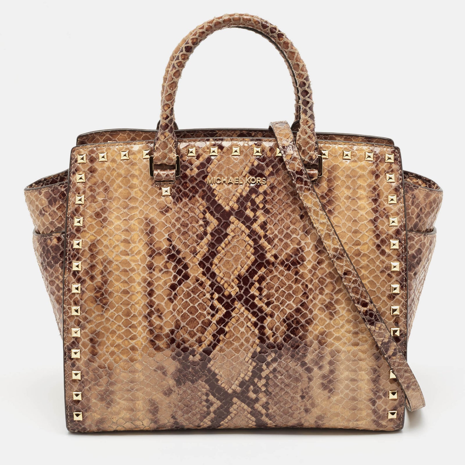 Michael Kors Beige Snakeskin Embossed Leather Large Selma Tote