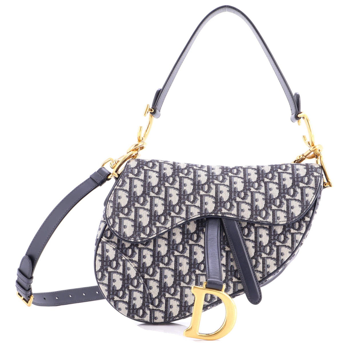 Christian Dior Saddle Handbag with Strap Oblique Canvas Medium
